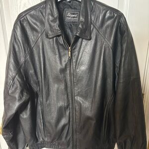 Men's Black Leather Bomber Jacket
